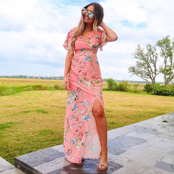 Pink floral maxi dress